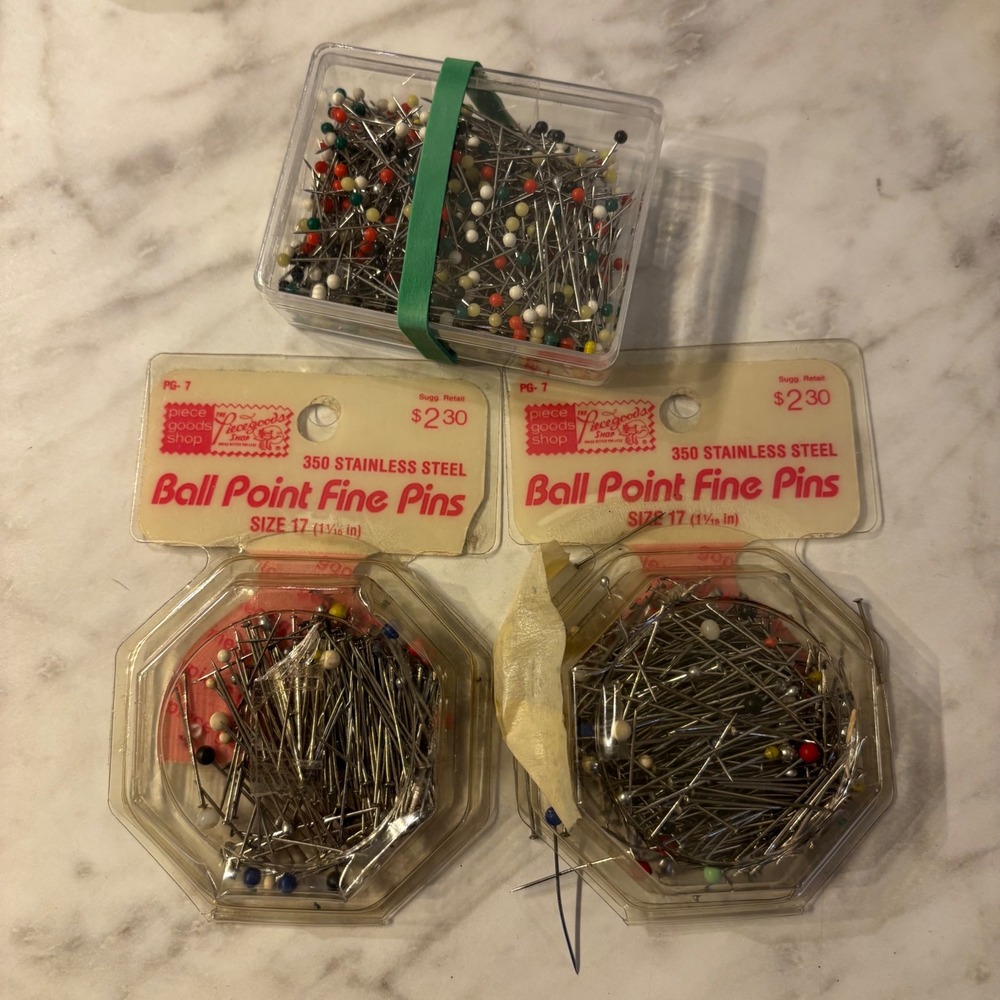 Vintage Piece Goods Shop Ball Point Fine Pins Size 17 Stainless Steel Sewing Lot